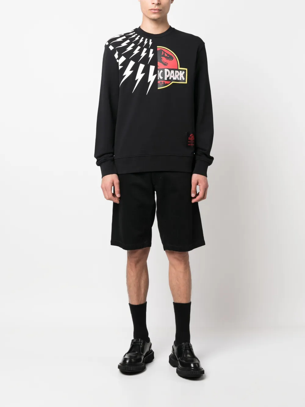 360GSM Black Oversized Sweatshirt with Dinosaur & Lightning Print