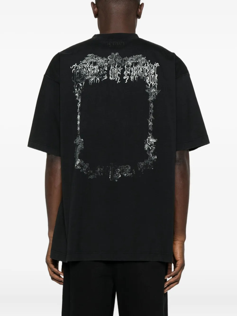 280GSM ブラック クルーネック レギュラーフィット Tシャツ ダメージ加工 ゴシック グラフィック 1