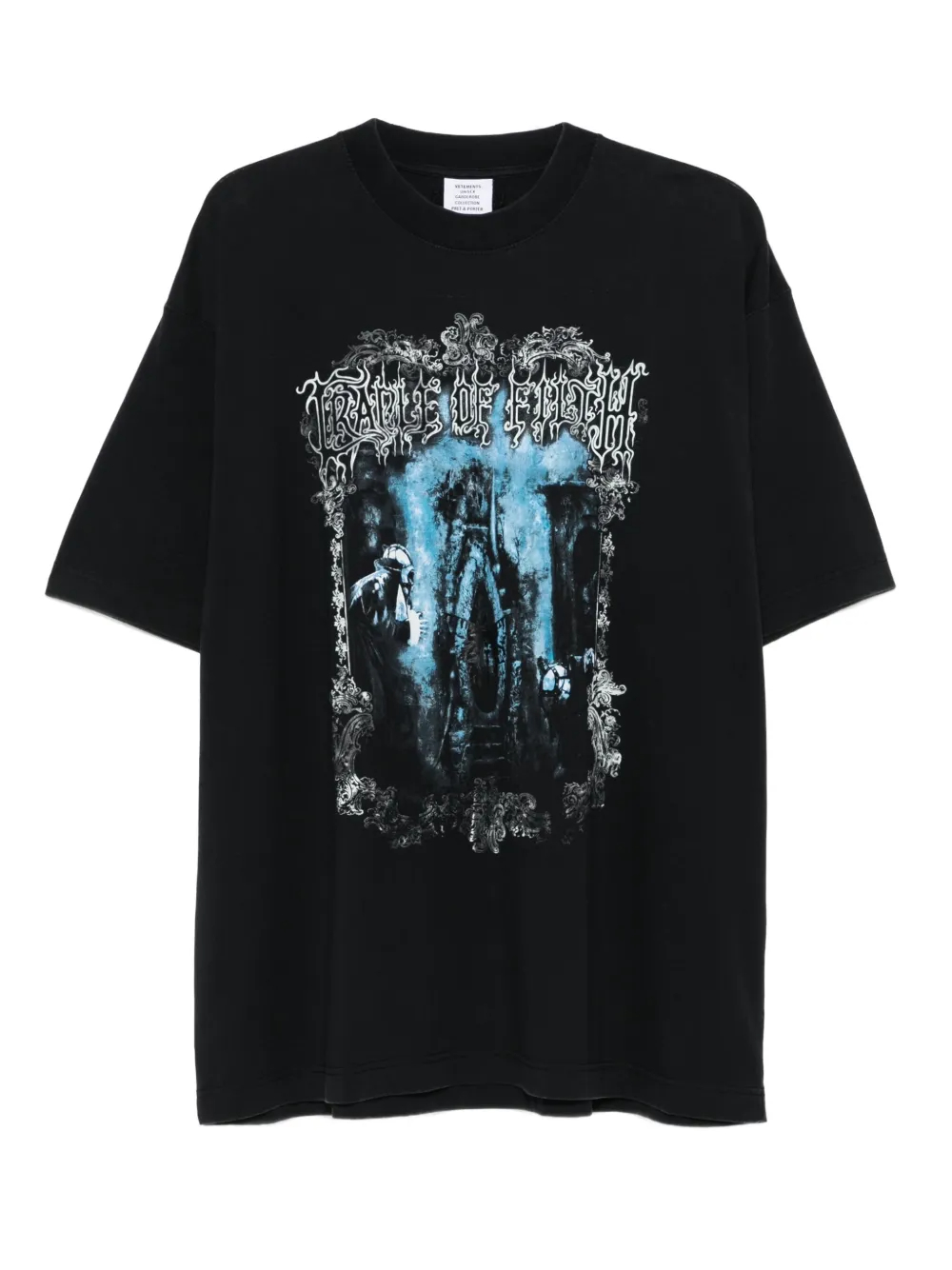 280GSM ブラック クルーネック レギュラーフィット Tシャツ ダメージ加工 ゴシック グラフィック 2
