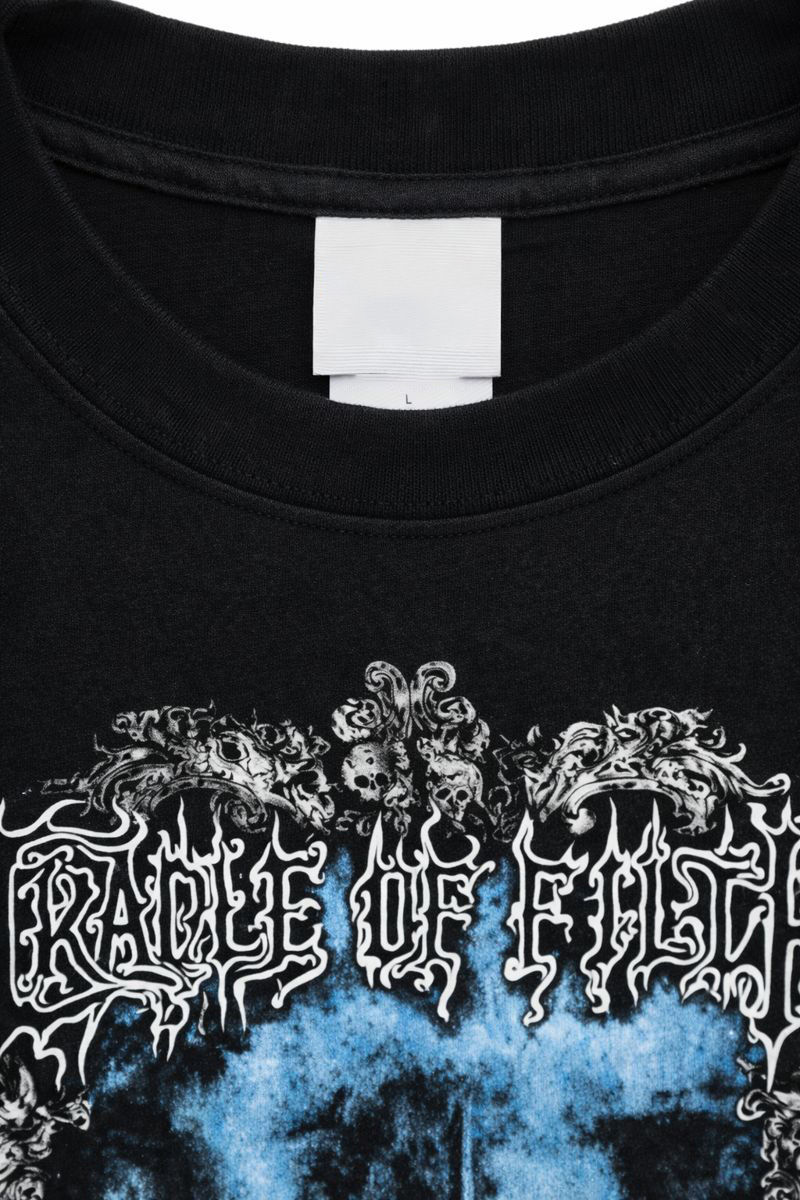 280GSM ブラック クルーネック レギュラーフィット Tシャツ ダメージ加工 ゴシック グラフィック 5