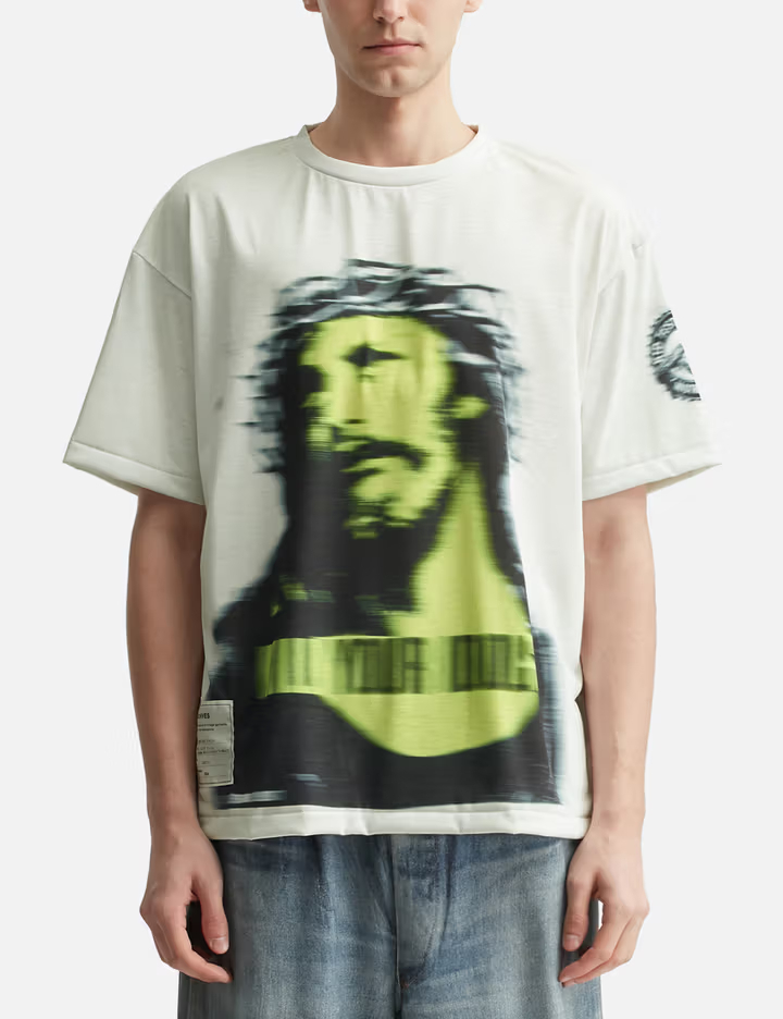 Camiseta blanca extragrande de cuello redondo de 260 g/m² con estampados delanteros y traseros 1