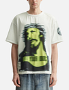 Camiseta blanca extragrande de cuello redondo de 260 g/m² con estampados delanteros y traseros 1