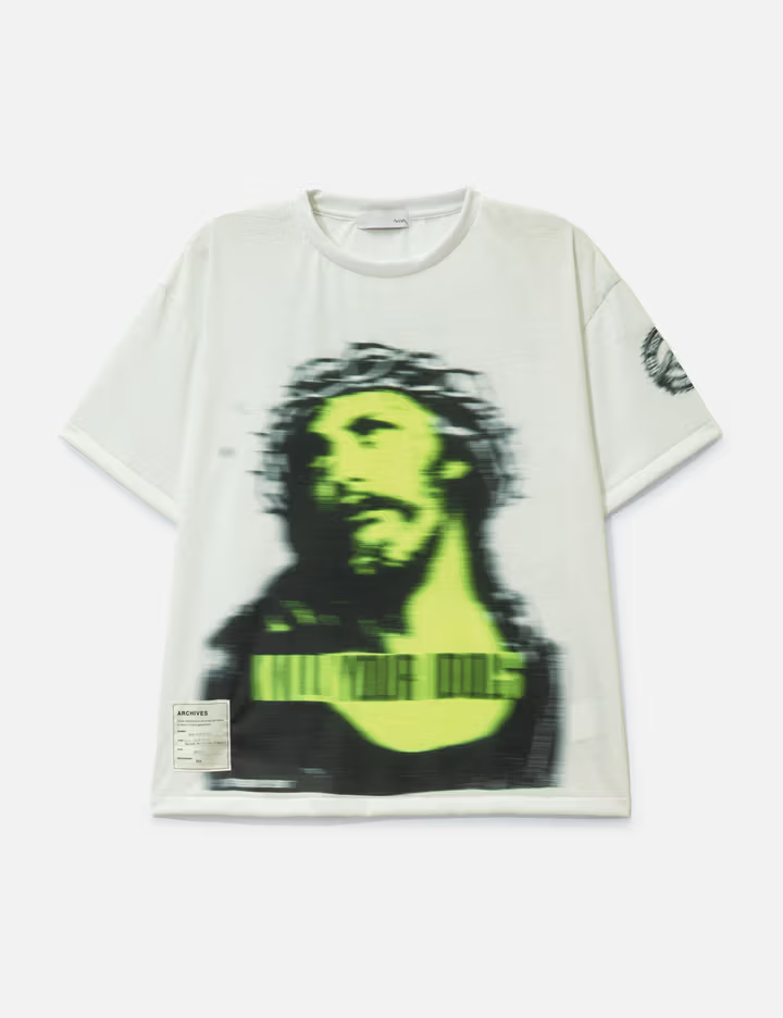 Camiseta blanca extragrande de cuello redondo de 260 g/m² con estampados delanteros y traseros 2
