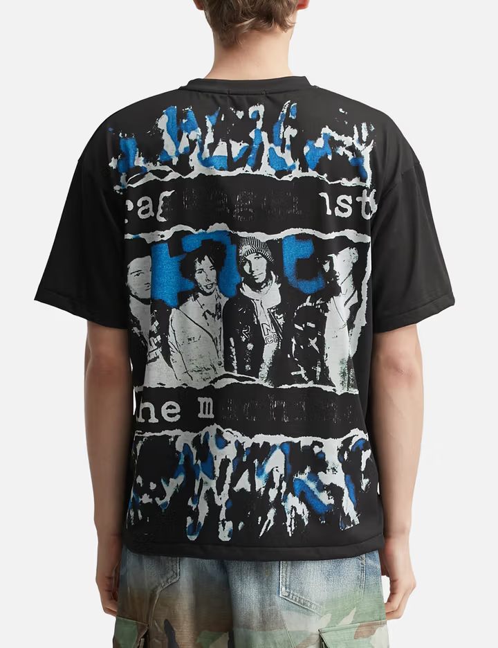 Camiseta negra extragrande de cuello redondo de 260 g/m² con estampado de arañazos en la parte delantera y trasera 5