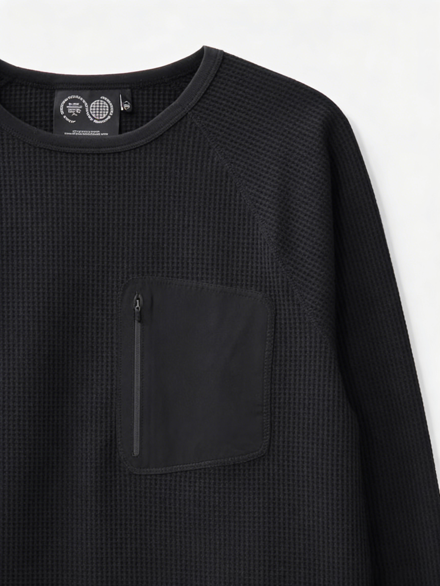 T-shirt noir pour homme en maille gaufrée 220 g/m² avec manches raglan et poche zippée 6