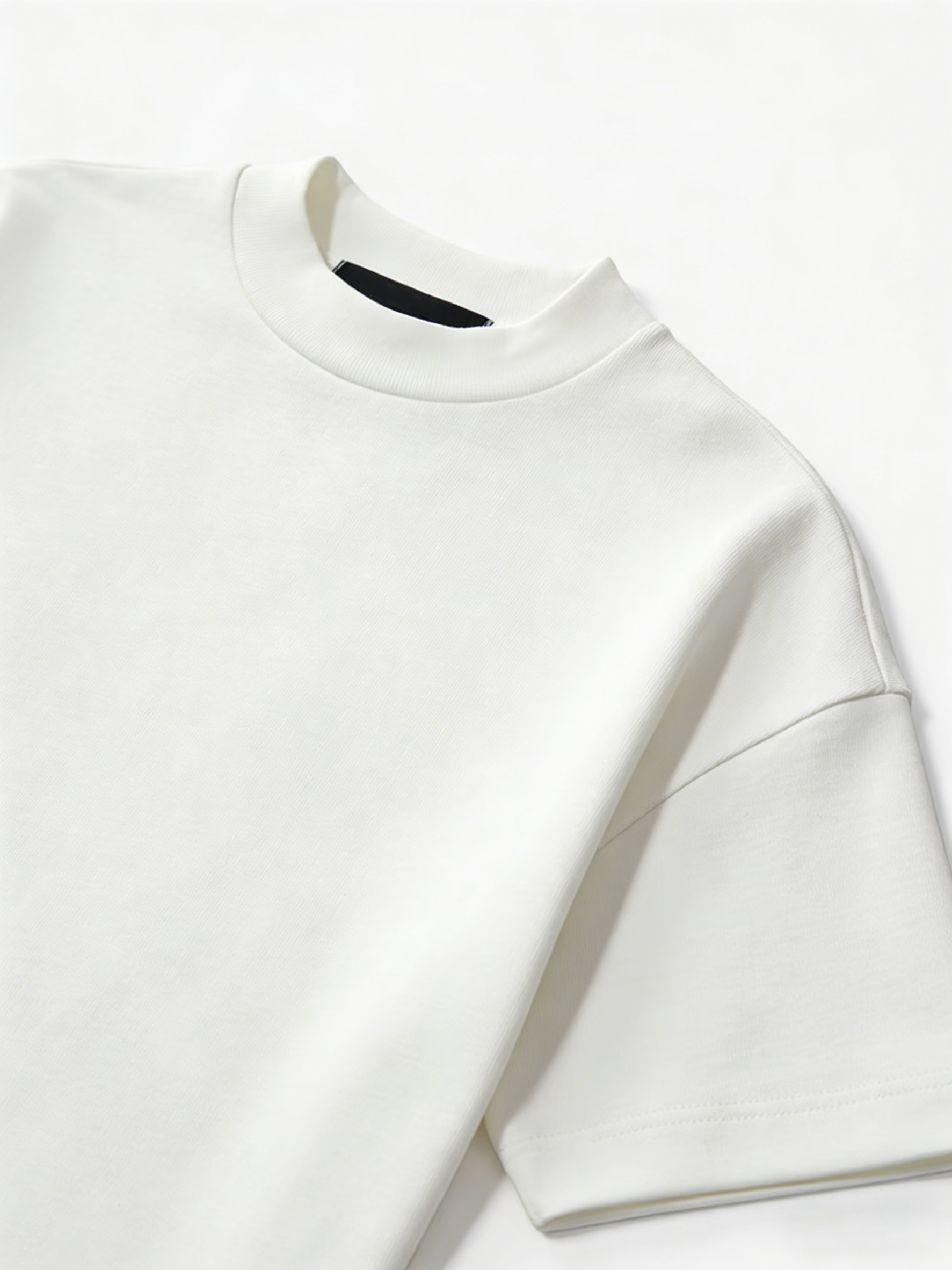 Men's Salt White 300GSM Heavyweight Cotton Mock Neck White T-Shirt 7