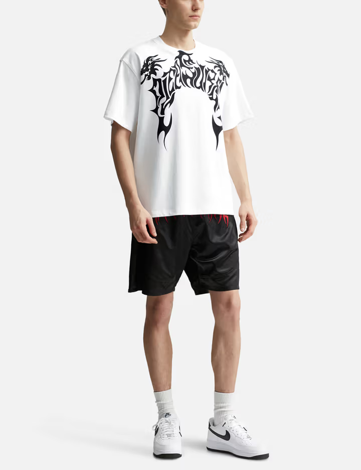 T-shirt da uomo in cotone pesante bianco 320 g/m² con grafica tribale del drago 4