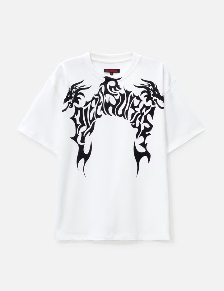 T-shirt da uomo in cotone pesante bianco 320 g/m² con grafica tribale del drago 2