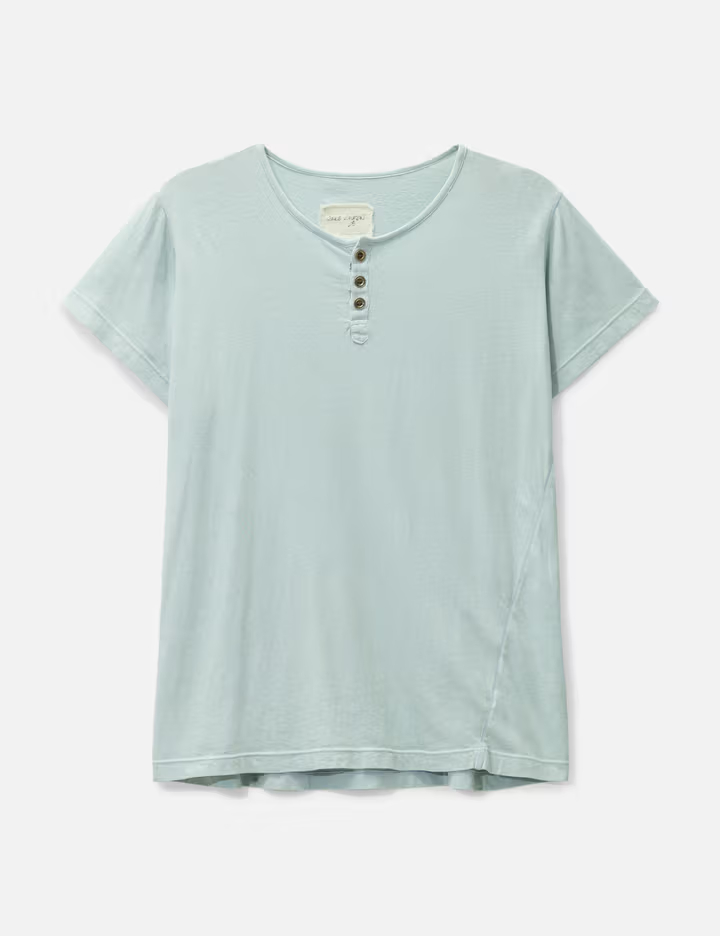 เสื้อยืดเฮนลีย์ทรงหลวมสำหรับผู้ชาย สีฟ้าไอซ์บลู ผ้าฝ้ายหนา 300 แกรม 2
