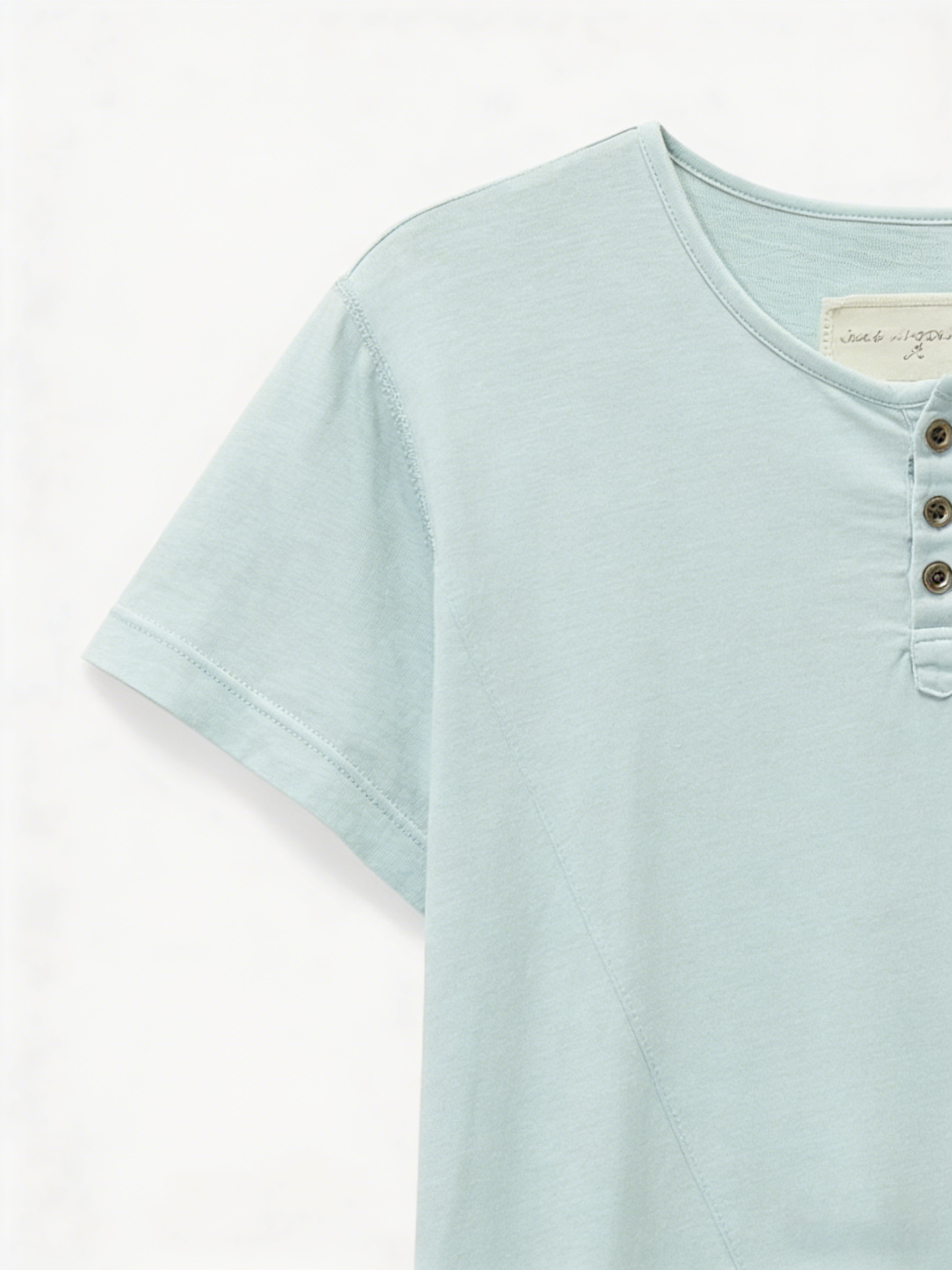 เสื้อยืดเฮนลีย์ทรงหลวมสำหรับผู้ชาย สีฟ้าไอซ์บลู ผ้าฝ้ายหนา 300 แกรม 6