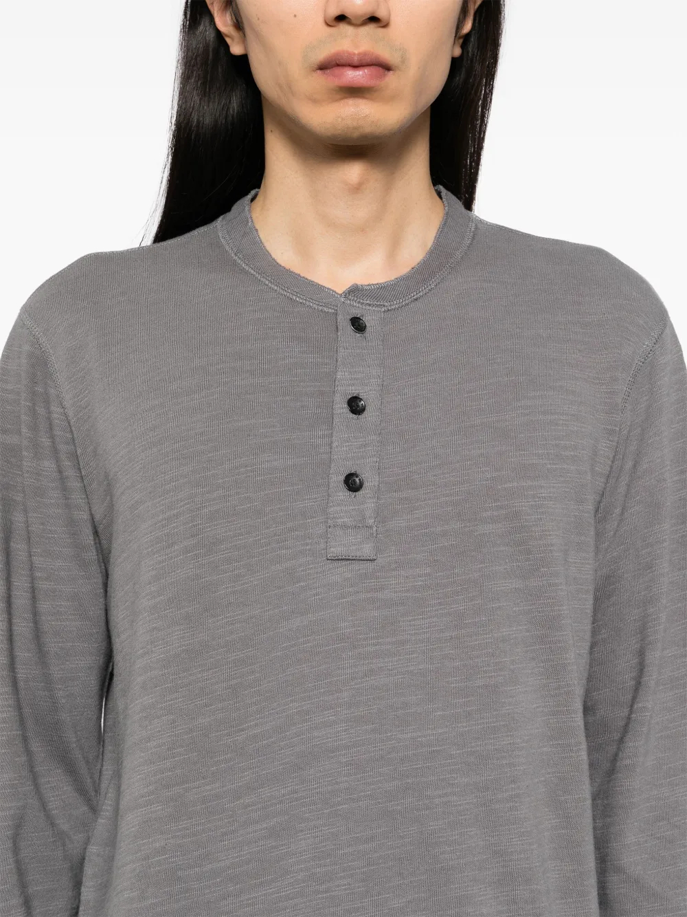 Camicia Henley da uomo a maniche lunghe in cotone pesante grigio freddo 260 g/m² con abbottonatura 2