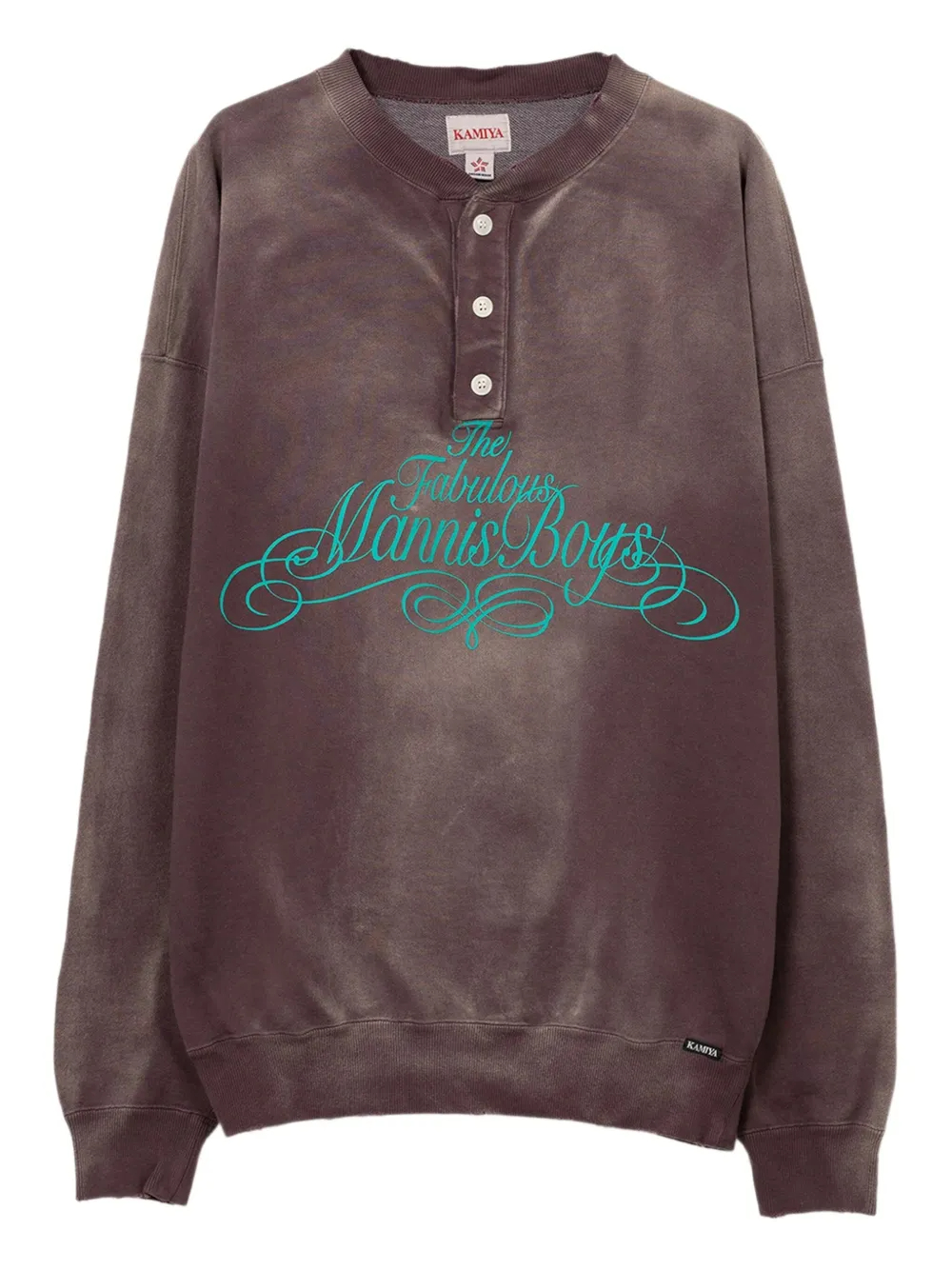 เสื้อยืดแขนยาวเฮนลีย์ผ้าฝ้ายหนาพิเศษ 400 แกรม สีน้ำตาลสำหรับผู้ชาย พิมพ์ลายแบบวินเทจ ขอบแขนจั๊มพ์