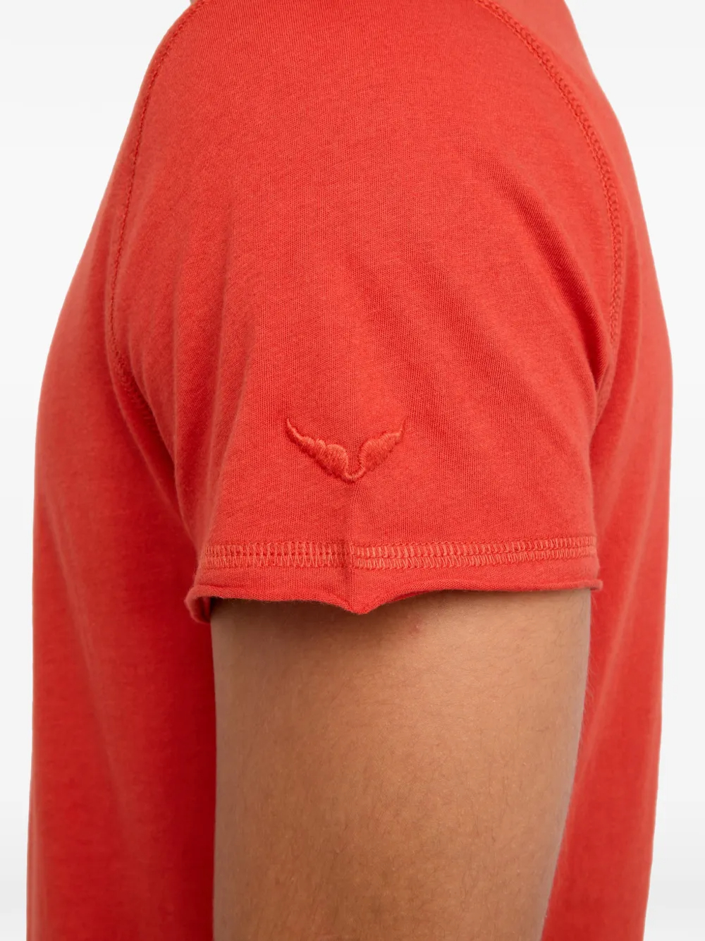 Men's Orange 240GSM Organic Cotton Henley U-Neck T-Shirt with Raw Hem & Sleeve Logo 7