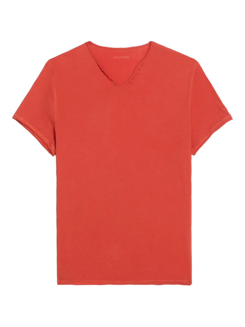 เสื้อยืดคอกลมเฮนลีย์สำหรับผู้ชาย สีส้ม ผ้าฝ้ายออร์แกนิก 240 แกรม ขอบเสื้อแบบไม่เย็บ และโลโก้ที่แขนเสื้อ