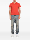 Men's Orange 240GSM Organic Cotton Henley U-Neck T-Shirt with Raw Hem & Sleeve Logo 3