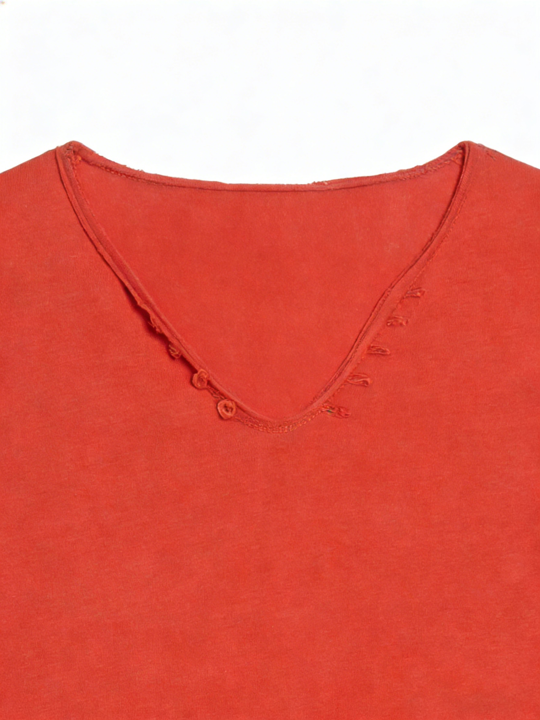 Men's Orange 240GSM Organic Cotton Henley U-Neck T-Shirt with Raw Hem & Sleeve Logo 6