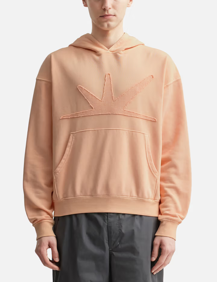 Men's Peach 300GSM Cotton-Blend Hoodie with Front Sunburst Embroidery & Waffle Lined Hood