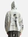 Sweat à capuche zippé gris pour homme, 320 g/m², délavé, avec imprimé graphique intégral et détails usés 5