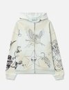 Sweat à capuche zippé gris pour homme, 320 g/m², délavé, avec imprimé graphique intégral et détails usés 2