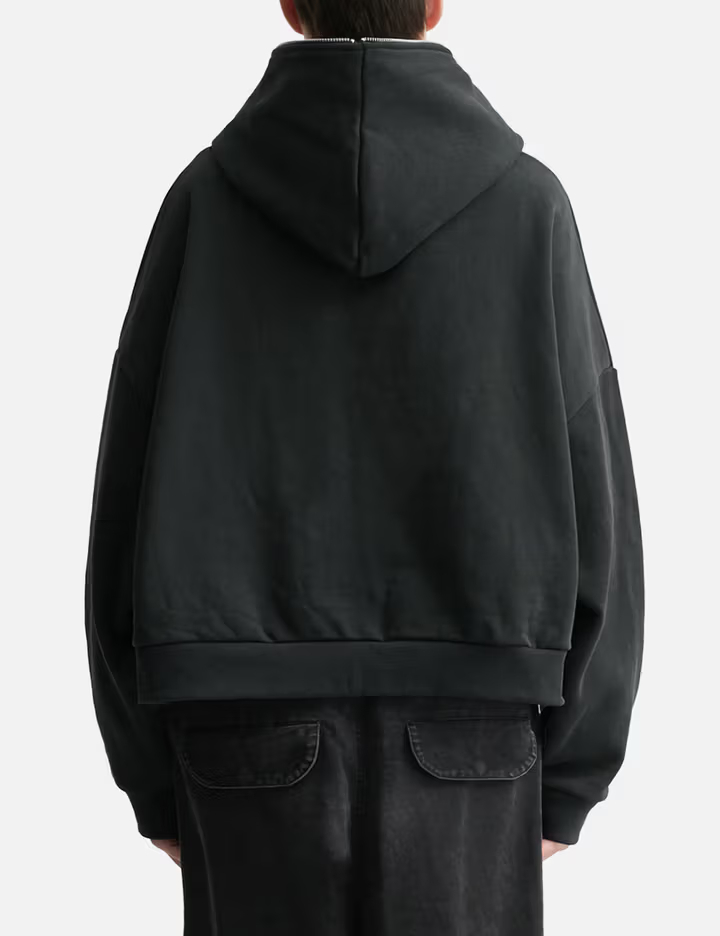 Felpa con cappuccio corta da uomo in pile spazzolato pesante 510 GSM, nera, con cerniera YKK 5