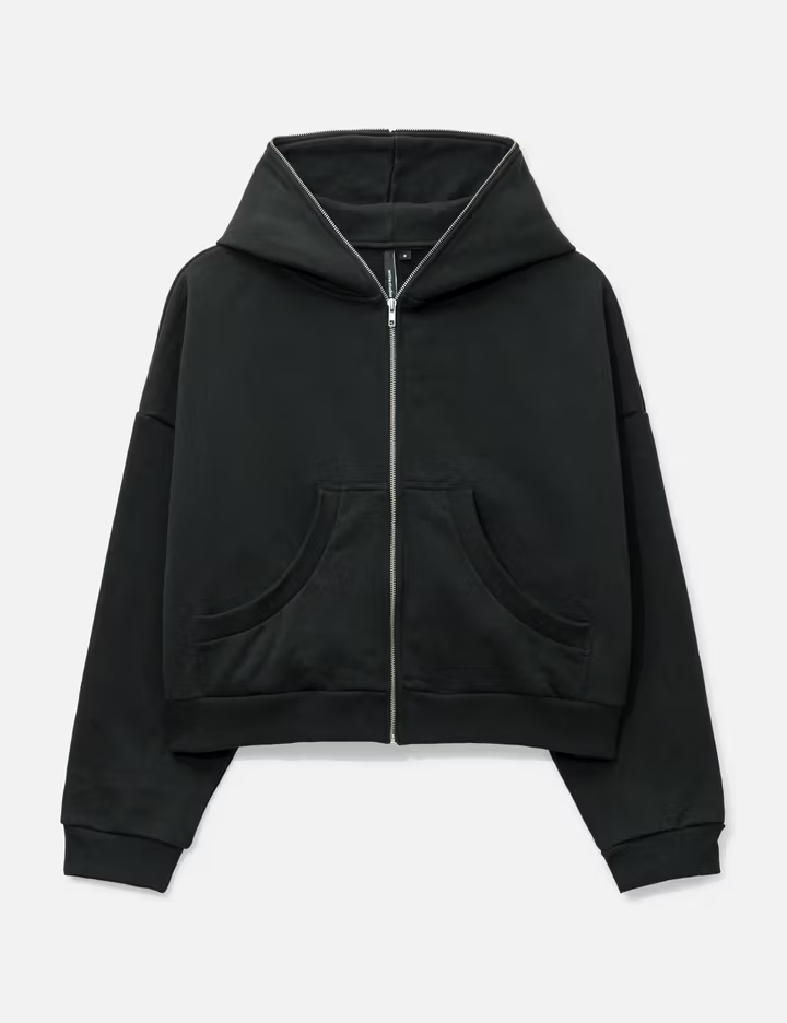 Felpa con cappuccio corta da uomo in pile spazzolato pesante 510 GSM, nera, con cerniera YKK 2