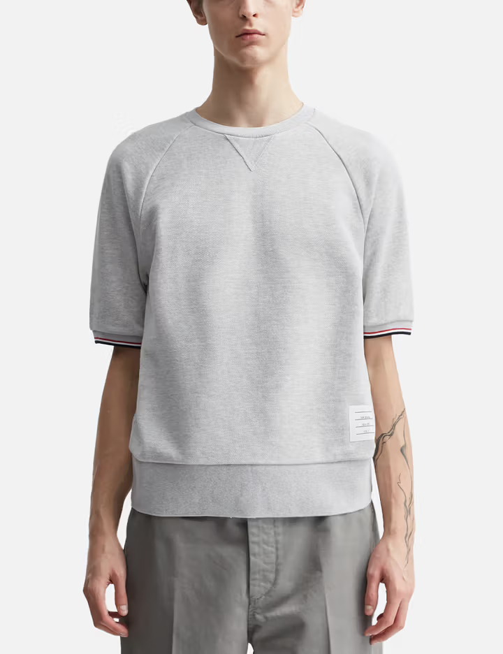Pull raglan à manches courtes pour homme en coton éponge gris clair 300 g/m² avec rayures RWB emblématiques
