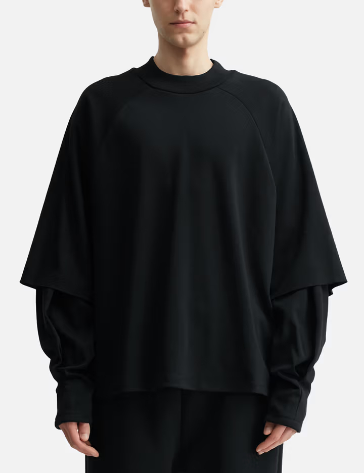 T-shirt à manches longues raglan superposées en coton épais 320 g/m² pour homme, coupe oversize, avec poignets plissés 1