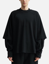 T-shirt à manches longues raglan superposées en coton épais 320 g/m² pour homme, coupe oversize, avec poignets plissés 1