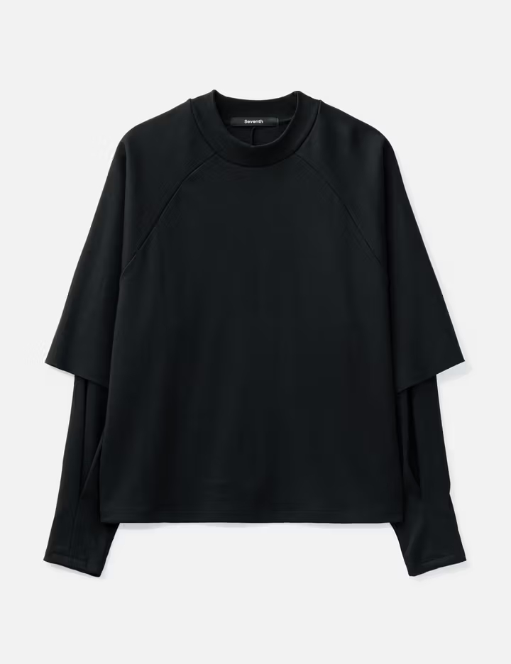 T-shirt à manches longues raglan superposées en coton épais 320 g/m² pour homme, coupe oversize, avec poignets plissés 2