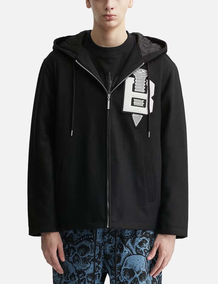Veste unisexe noire en laine mélangée 480 g/m² isolée à capuche zippée avec broderie tête de mort