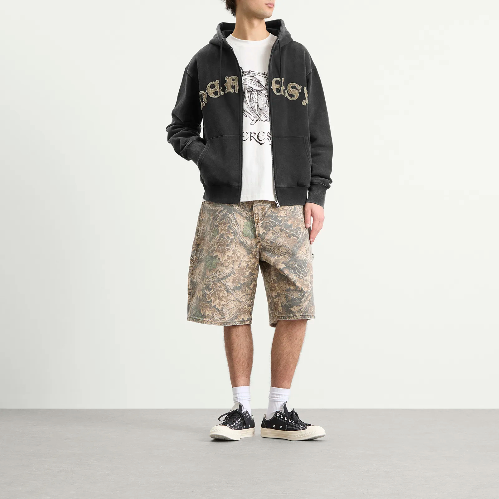 Unisex-Kapuzenpullover in gewaschenem Schwarz, 360 g/m², 100 % Baumwolle, mittelschwer, mit durchgehendem Reißverschluss und keltischer Schriftstickerei 5