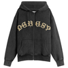 Unisex-Kapuzenpullover in gewaschenem Schwarz, 360 g/m², 100 % Baumwolle, mittelschwer, mit durchgehendem Reißverschluss und keltischer Schriftstickerei 2