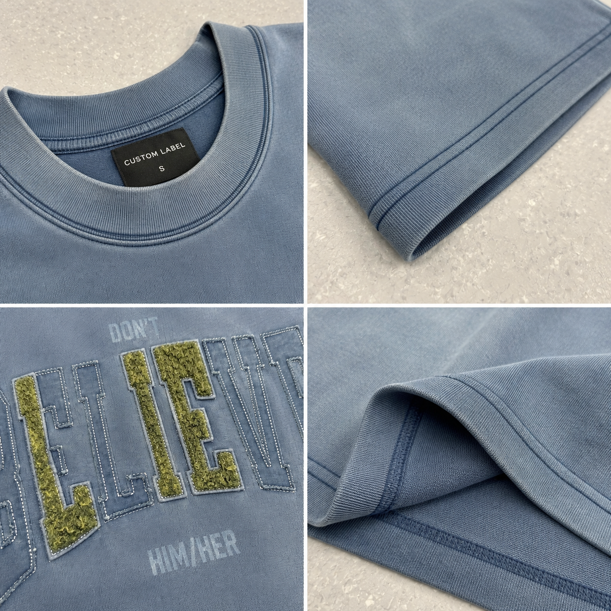 345GSM ヘビーコットン ブリーチウォッシュ加工 シェニール刺繍グラフィックTシャツ 6
