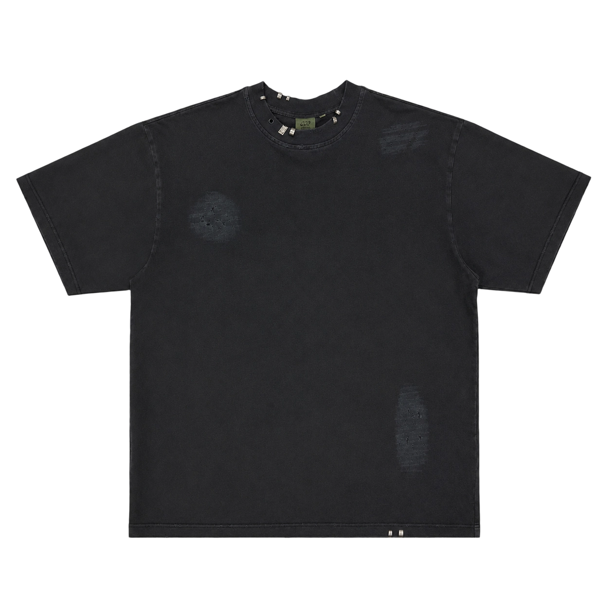 Vintage Black Destroy Wash 385GSM Boxy Tee with Metal Hardware
