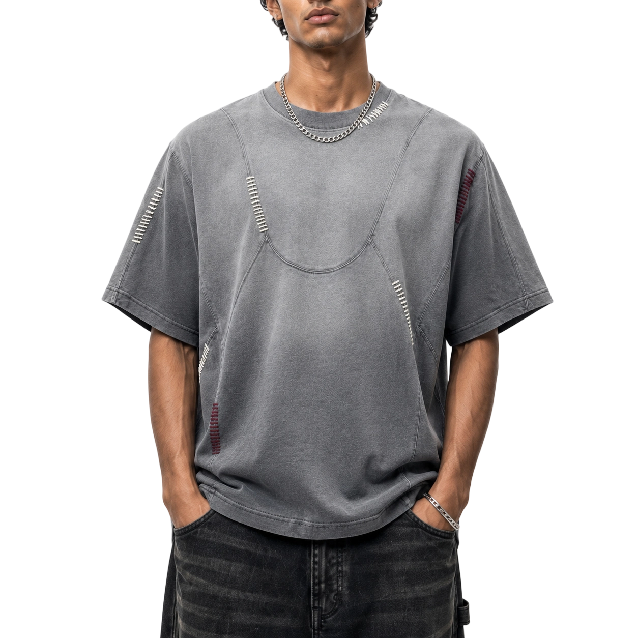 280GSM Enzyme Wash Contrast Stitch Oversized T-Shirt 4
