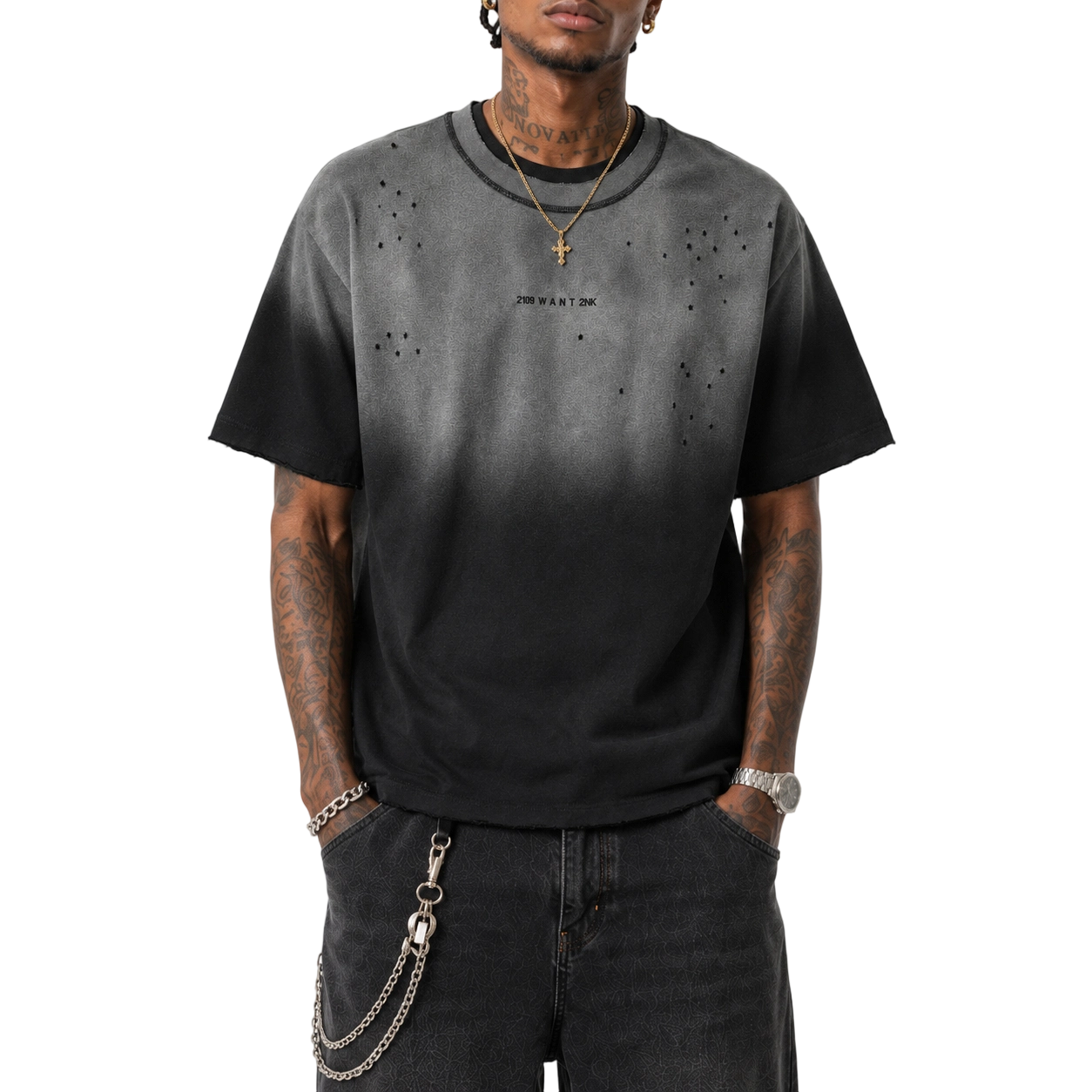 T-shirt oversize 340GSM Spray Monkey Wash Gradient Distressed 4