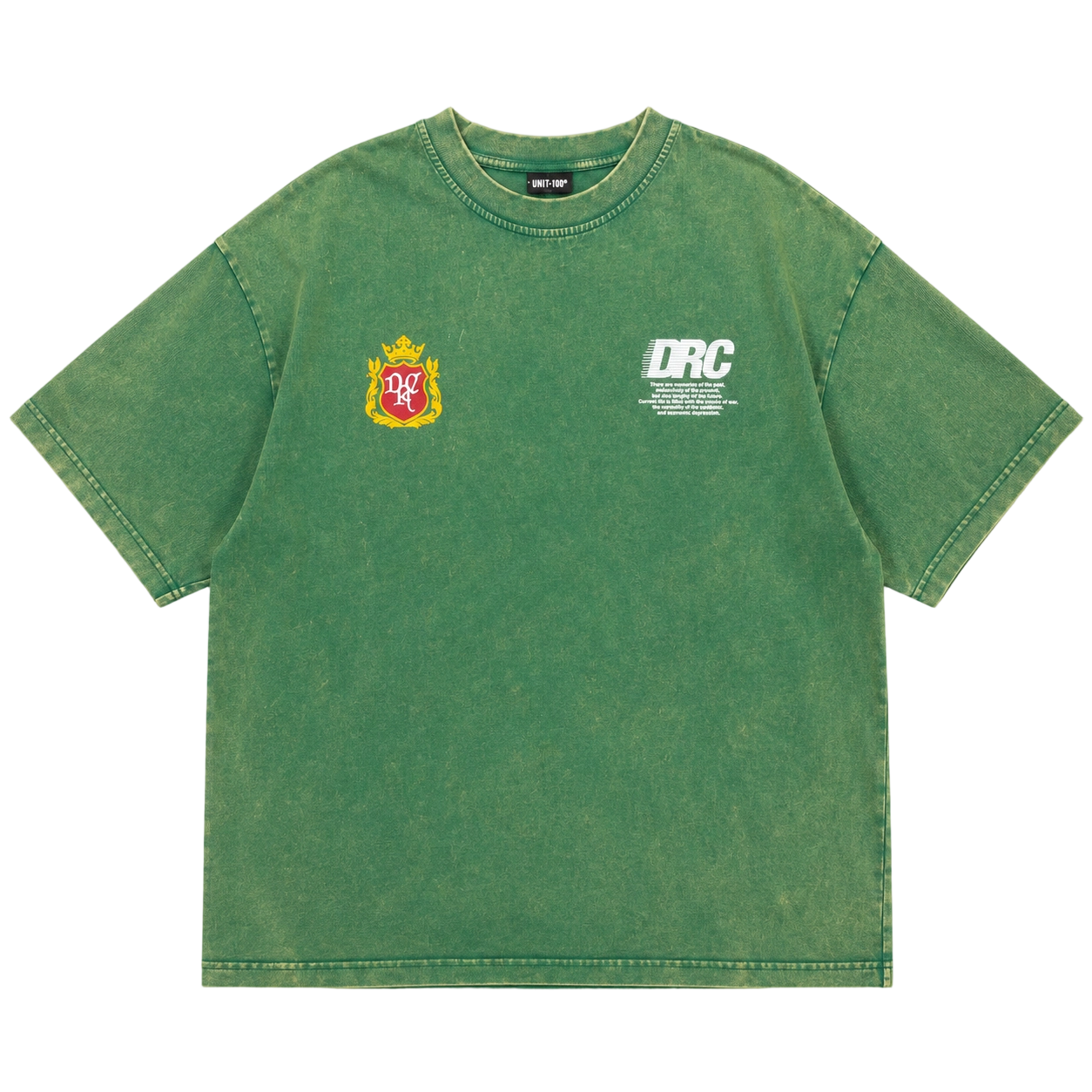 230GSM Vintage Wash Green Oversized T-Shirt with DRC Streetwear Graphics