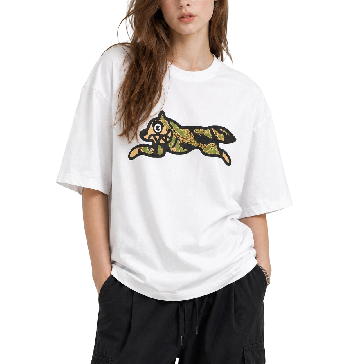 230GSM 100% Cotton Camo Running Dog Screen Print T-Shirt 4