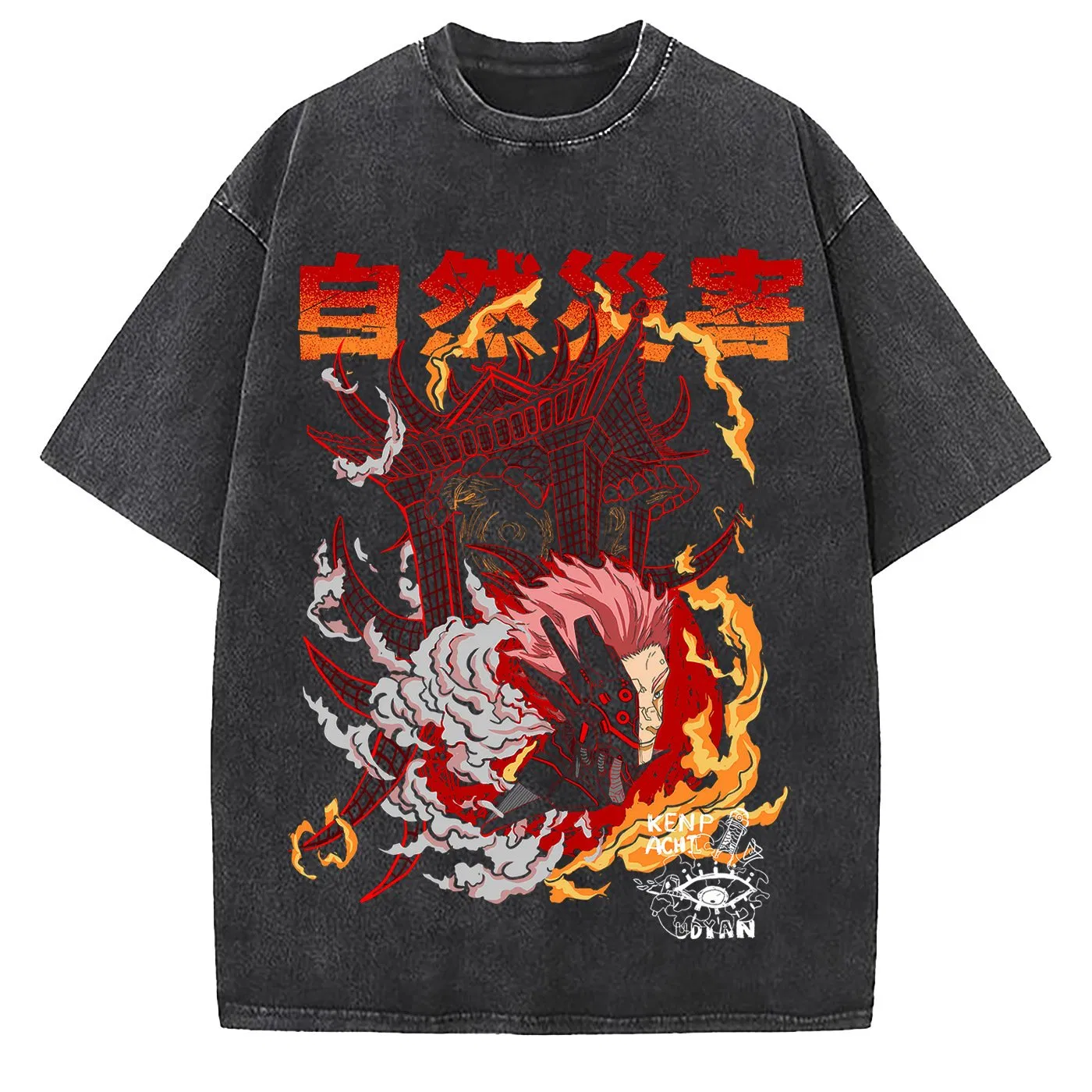 250 GSM Graphic Acid Wash Short-Sleeved Crew Neck Cotton T-Shirts-AWTS015