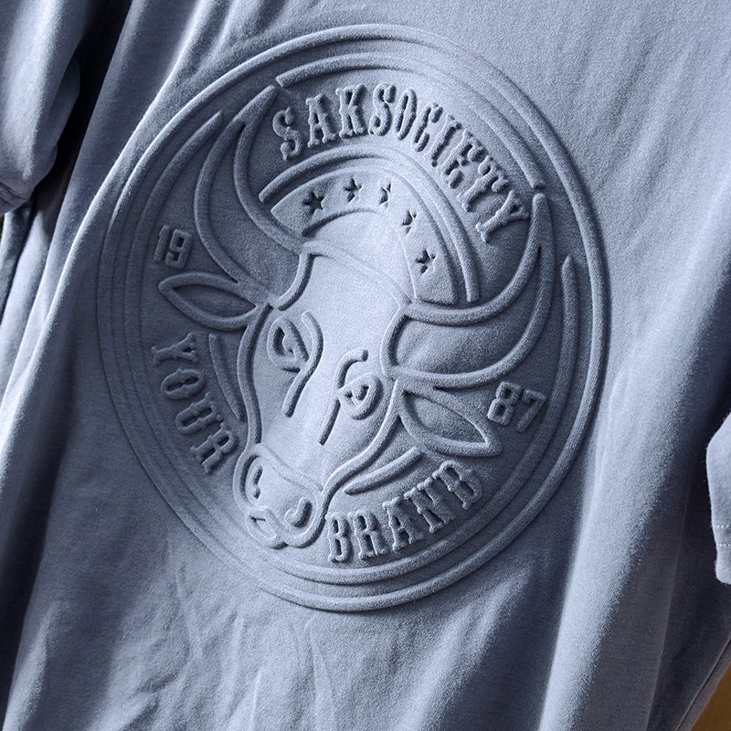 Camiseta masculina de algodão com estampa de logotipo em relevo 3D de alta qualidade. 3
