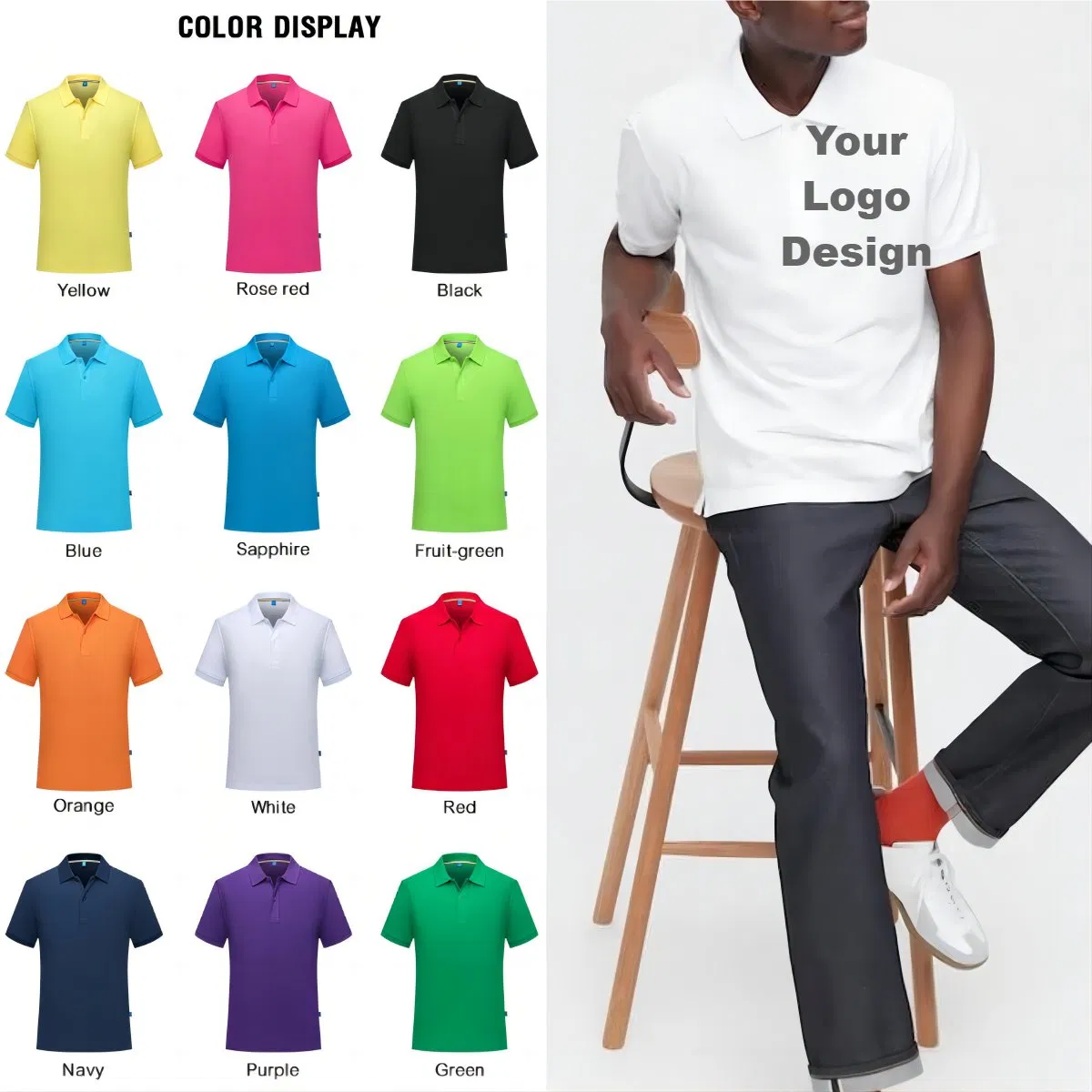 Camisa polo de golfe personalizada com logotipo colorido em algodão - Camiseta para atacado 2