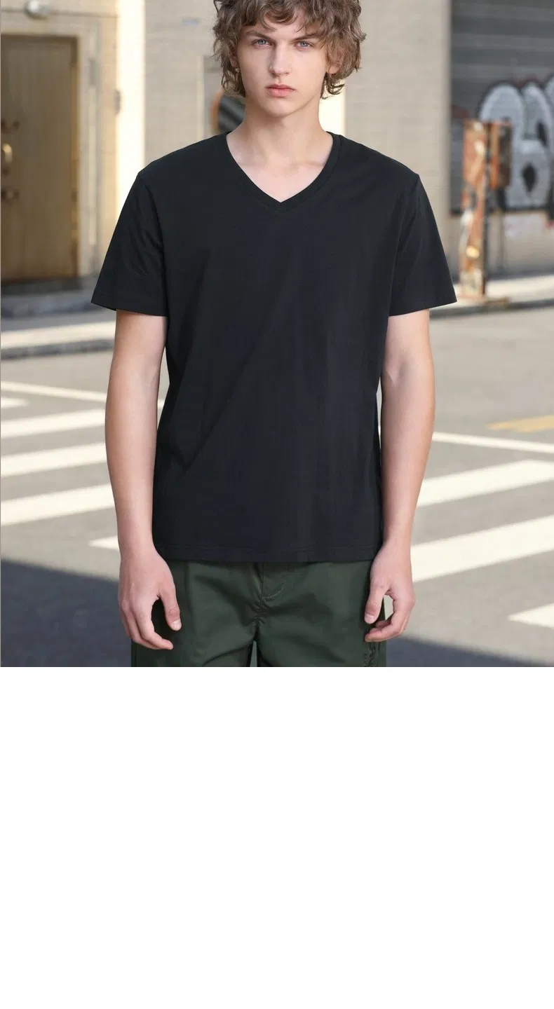 Custom Logo Men's Cotton Oversized V-Neck T-Shirt - Short Sleeve Apparel 2