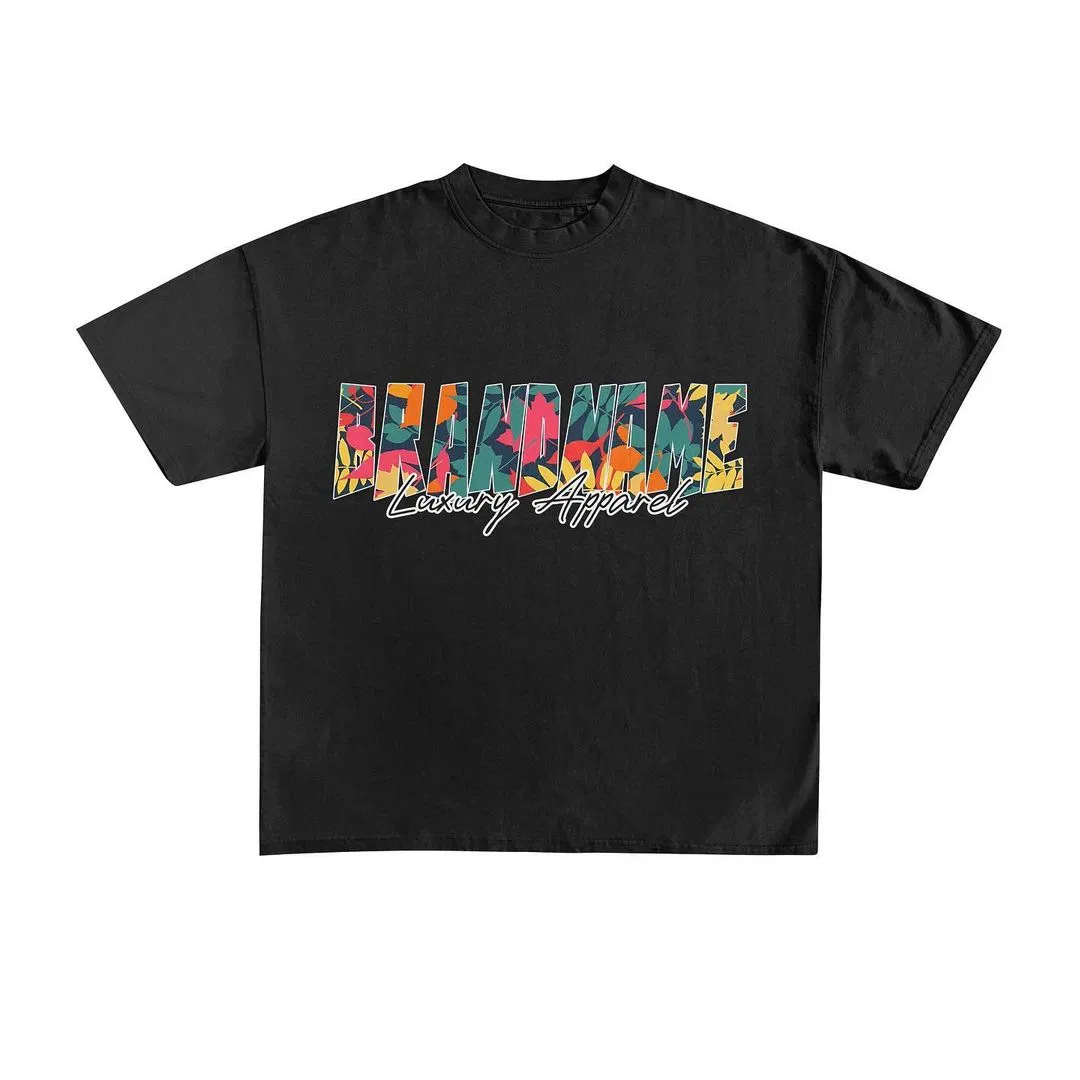 240 GSM Graphic Cotton Short-Sleeved Crew Neck Drop Shoulder Black&White T-Shirts--TS013