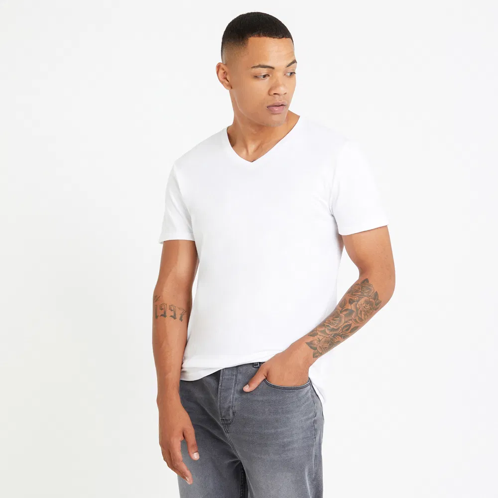 Cotton Vneck Tshirt Bulk Men's Short Sleeve - Custom Logo Tags 2