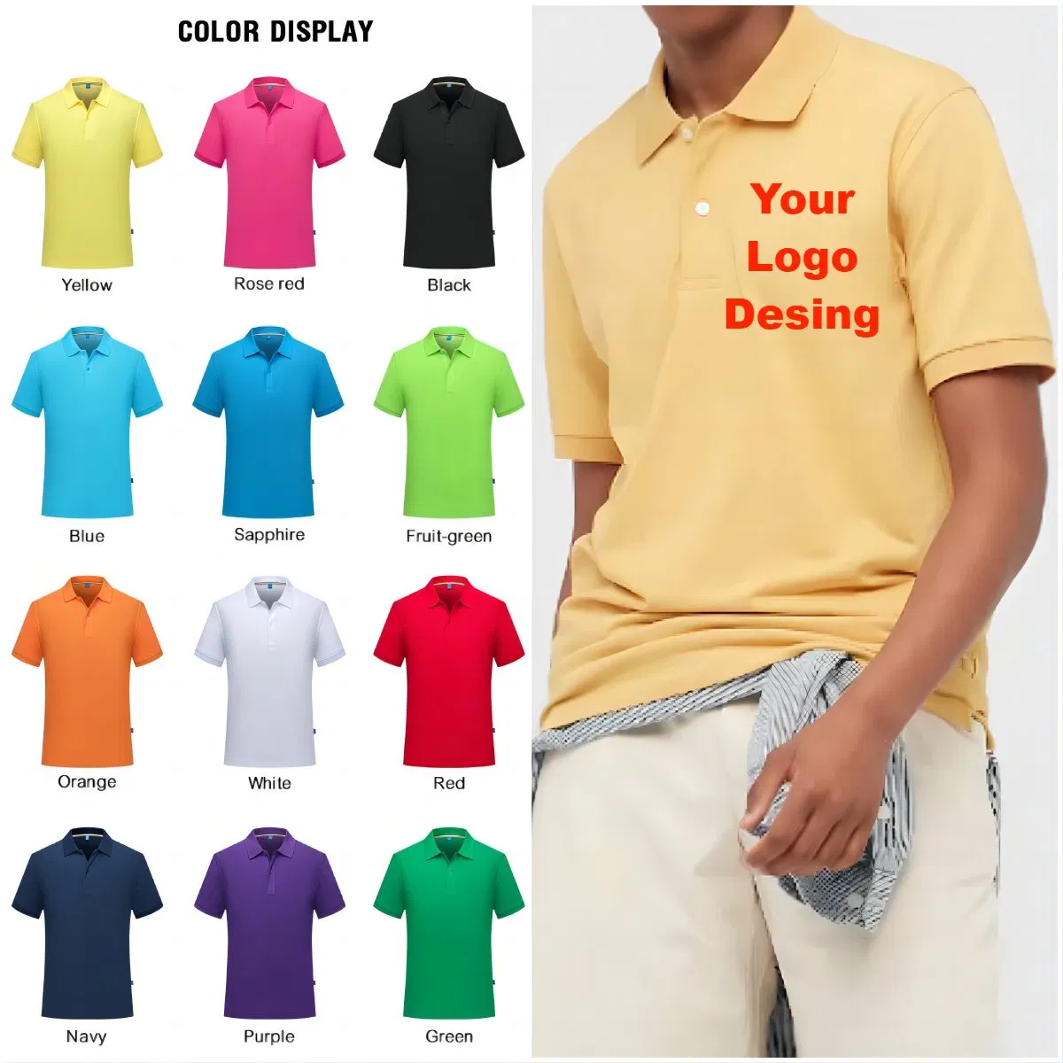 Polo unisexe en polyester et coton, personnalisable en gros avec poche couleur. 2