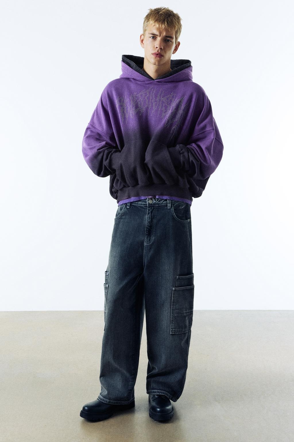 Özel Giyim Üreticisi Dijital Baskılı Grafik Asit Yıkamalı Eskitilmiş 380g Pamuklu Cepli Kapüşonlu Sweatshirt 4