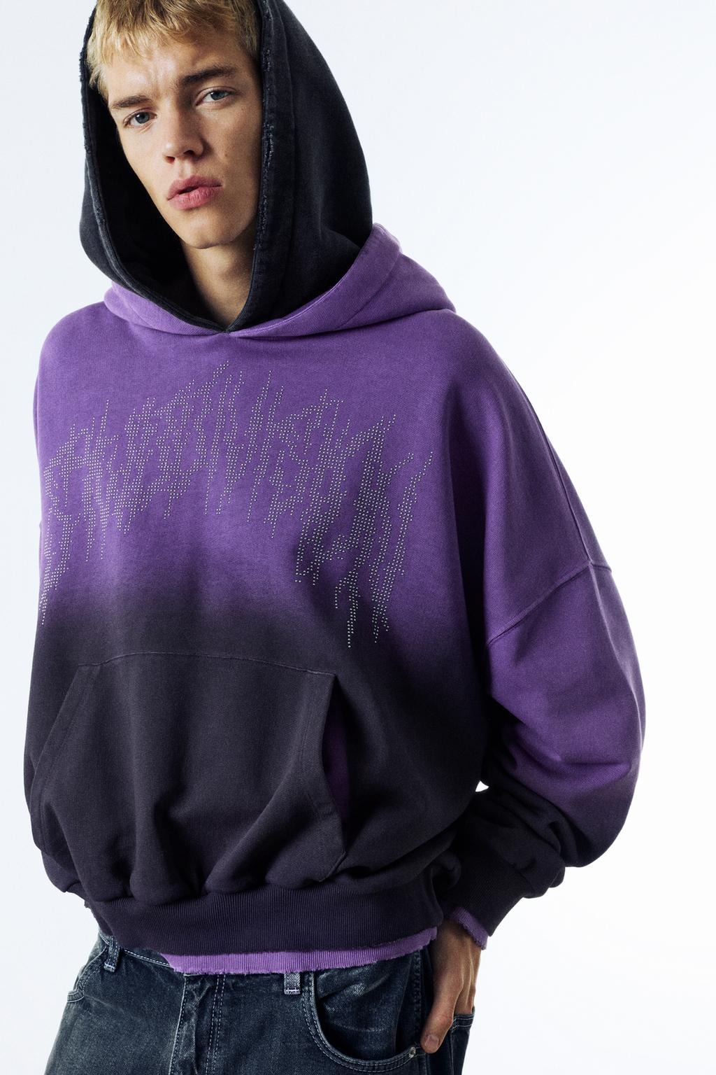 Özel Giyim Üreticisi Dijital Baskılı Grafik Asit Yıkamalı Eskitilmiş 380g Pamuklu Cepli Kapüşonlu Sweatshirt 3