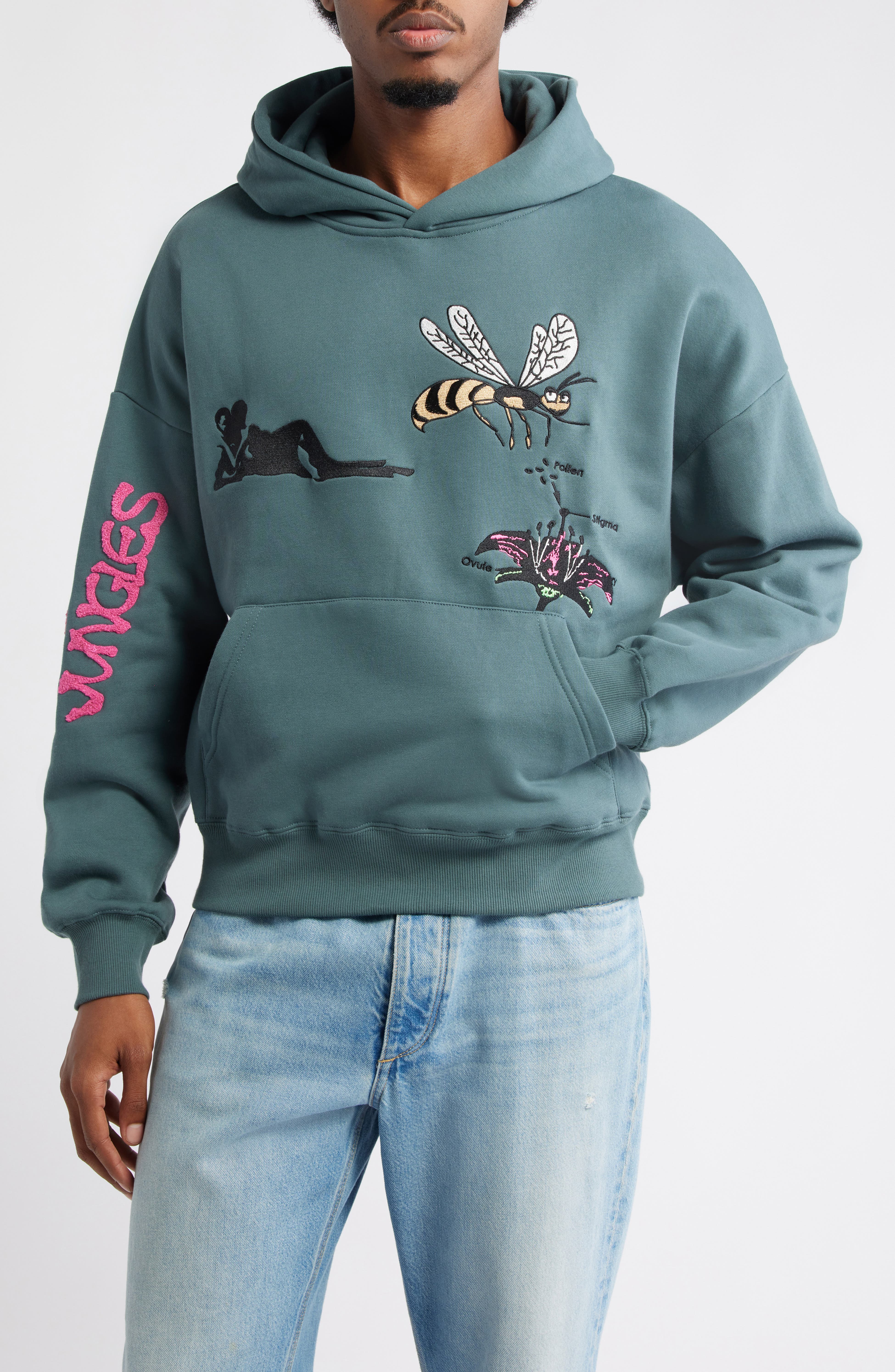 Produttore di abbigliamento personalizzato, stampa digitale, ricamo grafico, felpa con cappuccio in cotone 400 g effetto consumato con tasca 3