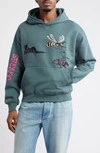 Produttore di abbigliamento personalizzato, stampa digitale, ricamo grafico, felpa con cappuccio in cotone 400 g effetto consumato con tasca 3