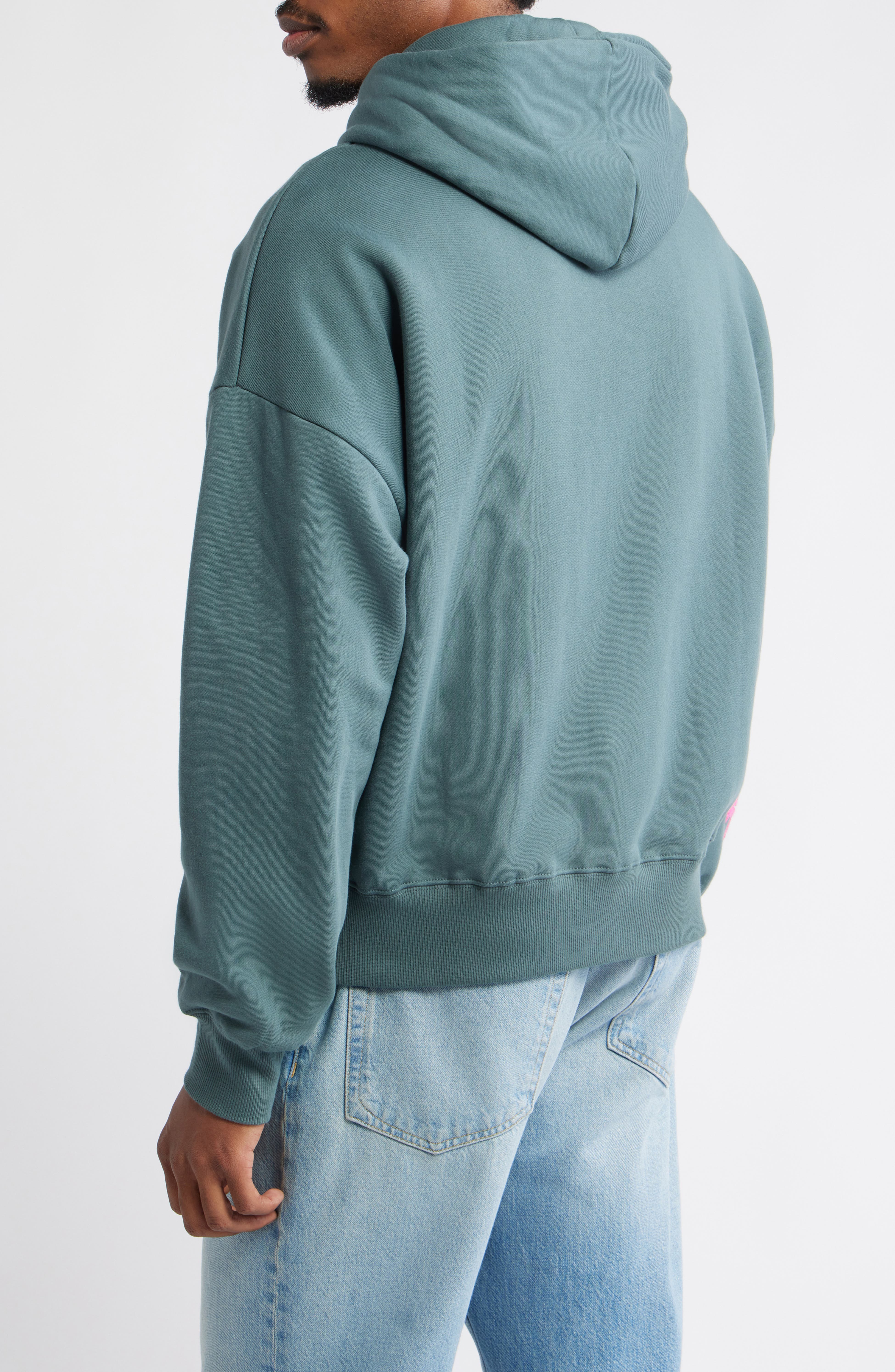 Produttore di abbigliamento personalizzato, stampa digitale, ricamo grafico, felpa con cappuccio in cotone 400 g effetto consumato con tasca 4